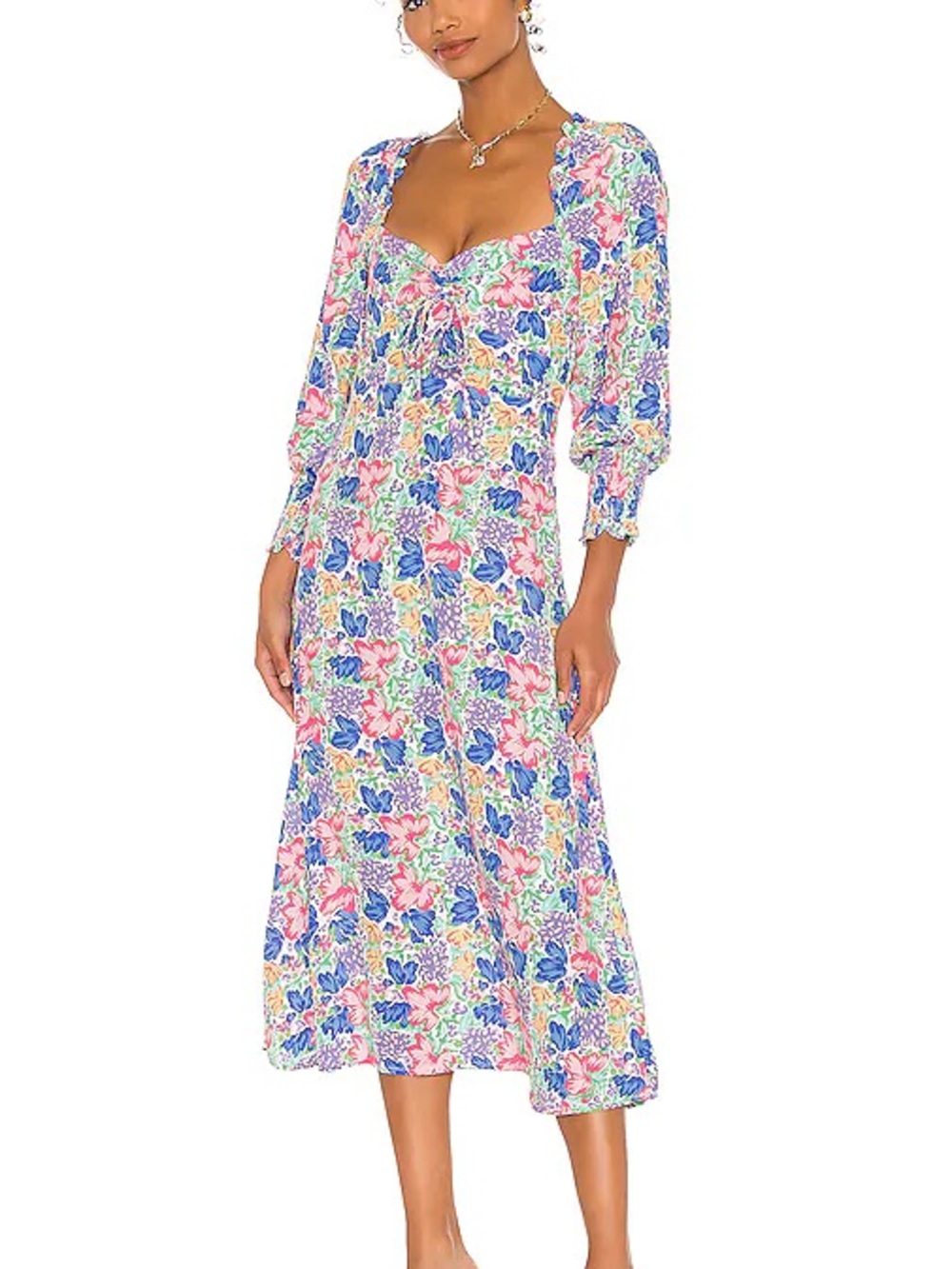 Faithfull the Brand Pink and Blue Floral Midi Dress